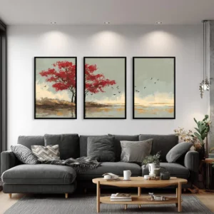 3 Piece Forest Nature Artpiece, Abstract Floral Triptych Art, Modern Set of 3 Art Piece