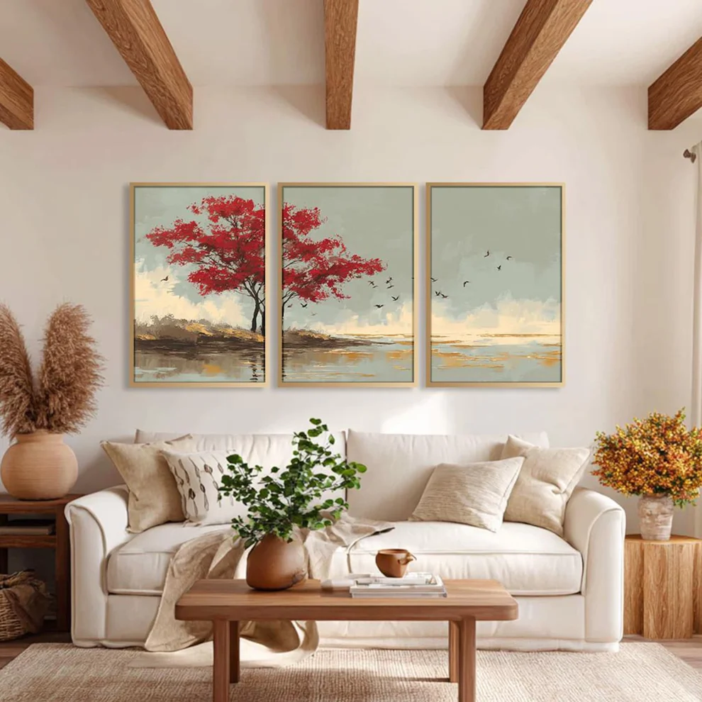 3 Piece Forest Nature Artpiece, Abstract Floral Triptych Art, Modern Set of 3 Art Piece - Image 2