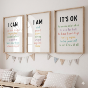Daily Affirmations & Growth Mindset 3-Piece Nursery Wall Art