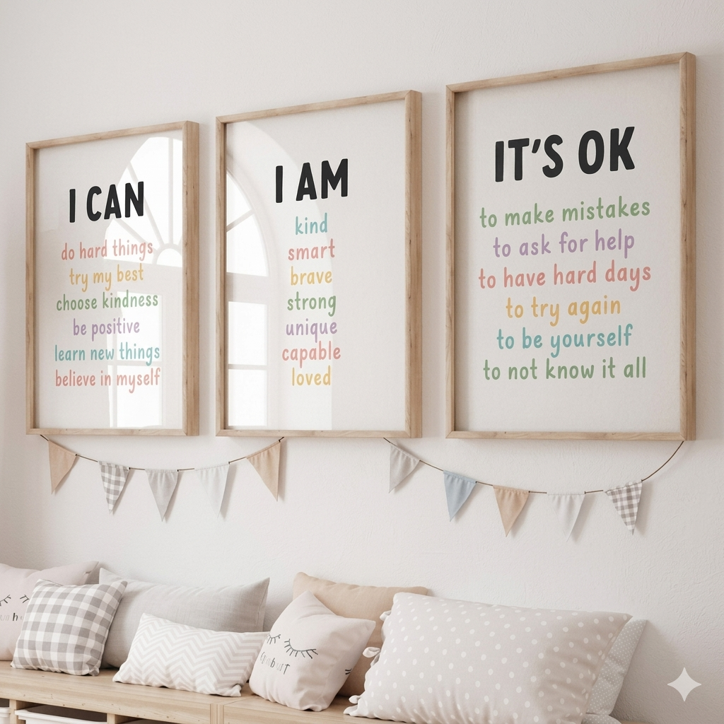 Daily Affirmations & Growth Mindset 3-Piece Nursery Wall Art