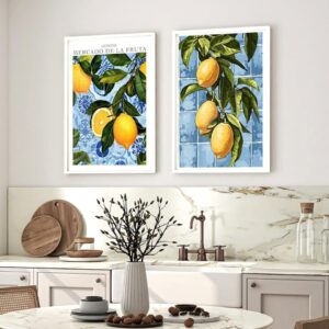 Italian Lemon Fruit Market Blue Tile Pattern Gallery Wall