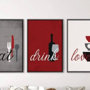 Minimalist "Eat, Drink, Love" 3-Panel Dining Room Decor